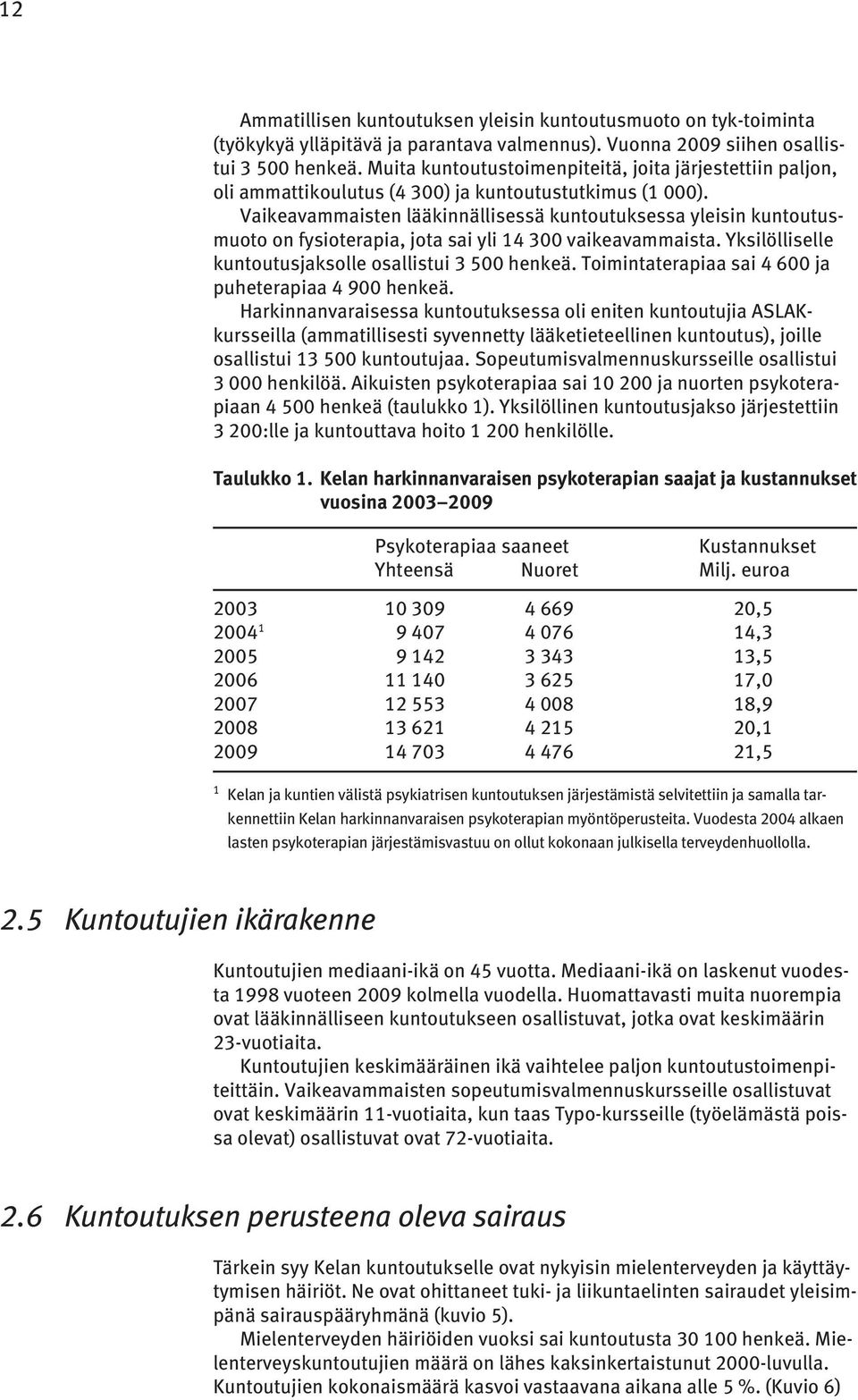Vaikeavammaisten lääkinnällisessä kuntoutuksessa yleisin kuntoutusmuoto on fysioterapia, jota sai yli 14 300 vaikeavammaista. Yksilölliselle kuntoutusjaksolle osallistui 3 500 henkeä.