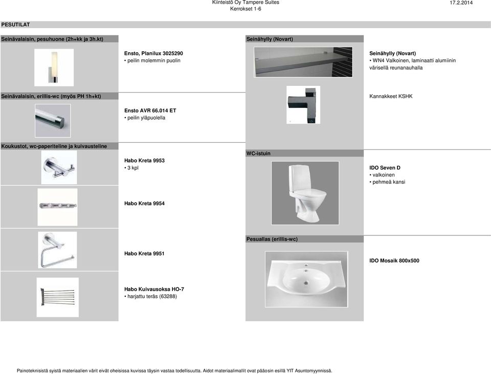 värisellä reunanauhalla Seinävalaisin, erillis-wc (myös PH 1h+kt) Kannakkeet KSHK Ensto AVR 66.