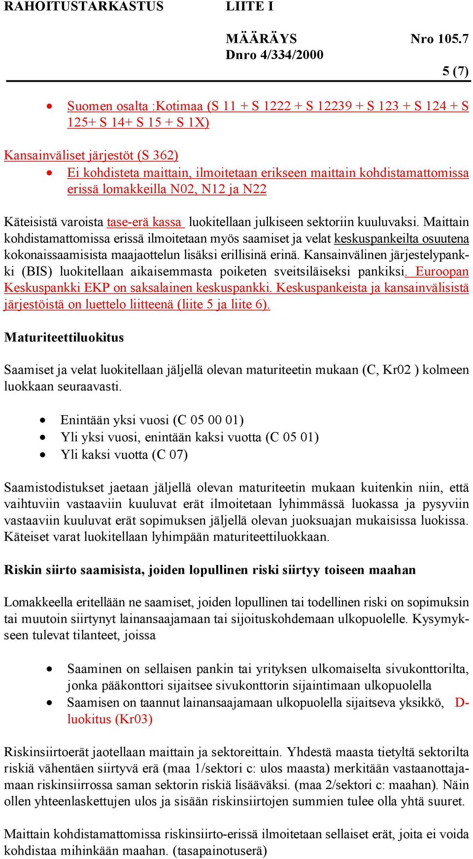 Maittain kohdistamattomissa erissä ilmoitetaan myös saamiset ja velat keskuspankeilta osuutena kokonaissaamisista maajaottelun lisäksi erillisinä erinä.