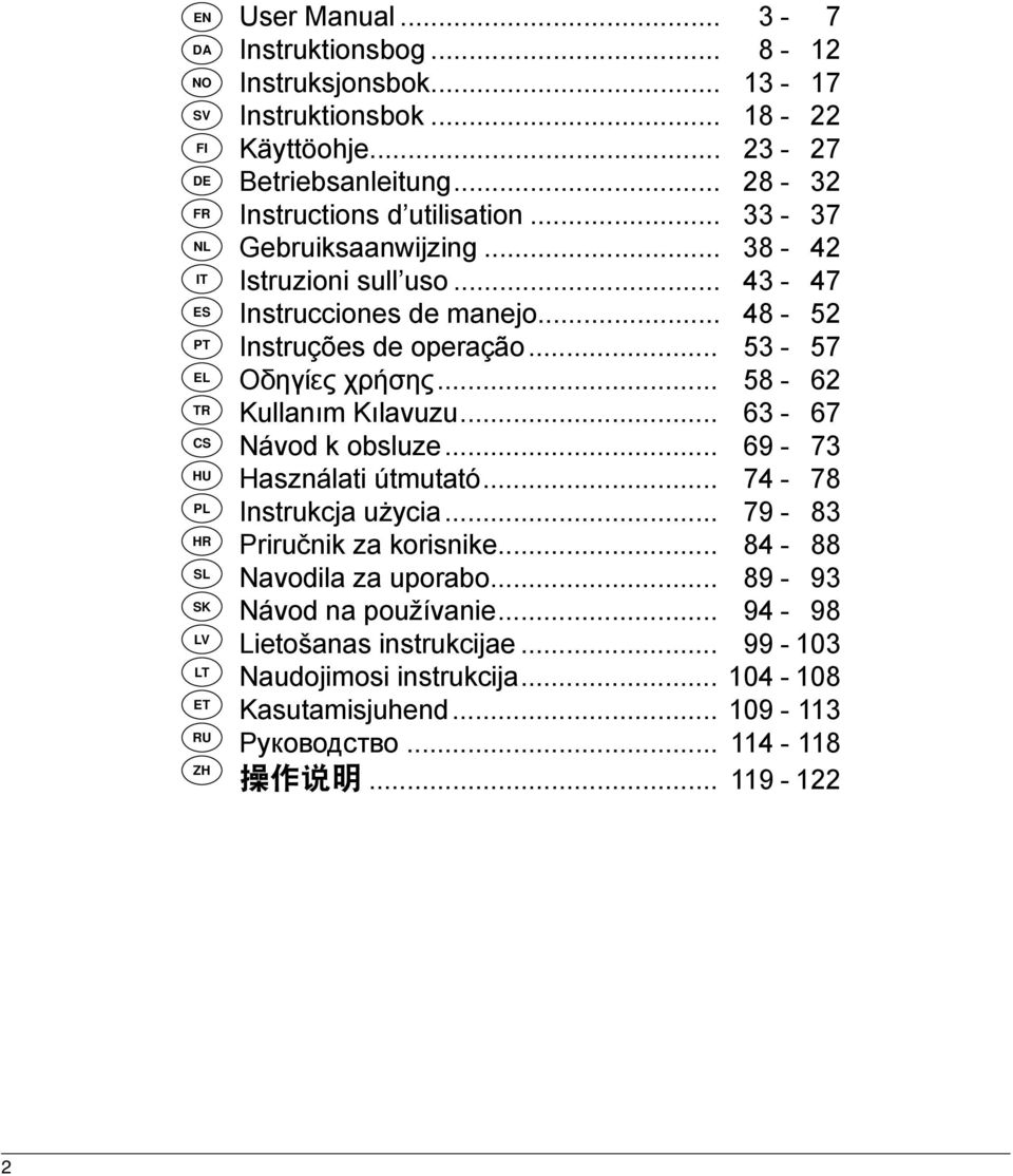 .. 48-52 Instruções de operação... 53-57 Οδηγίες χρήσης... 58-62 Kullanım Kılavuzu... 63-67 Návod k obsluze... 69-73 Használati útmutató... 74-78 Instrukcja użycia.