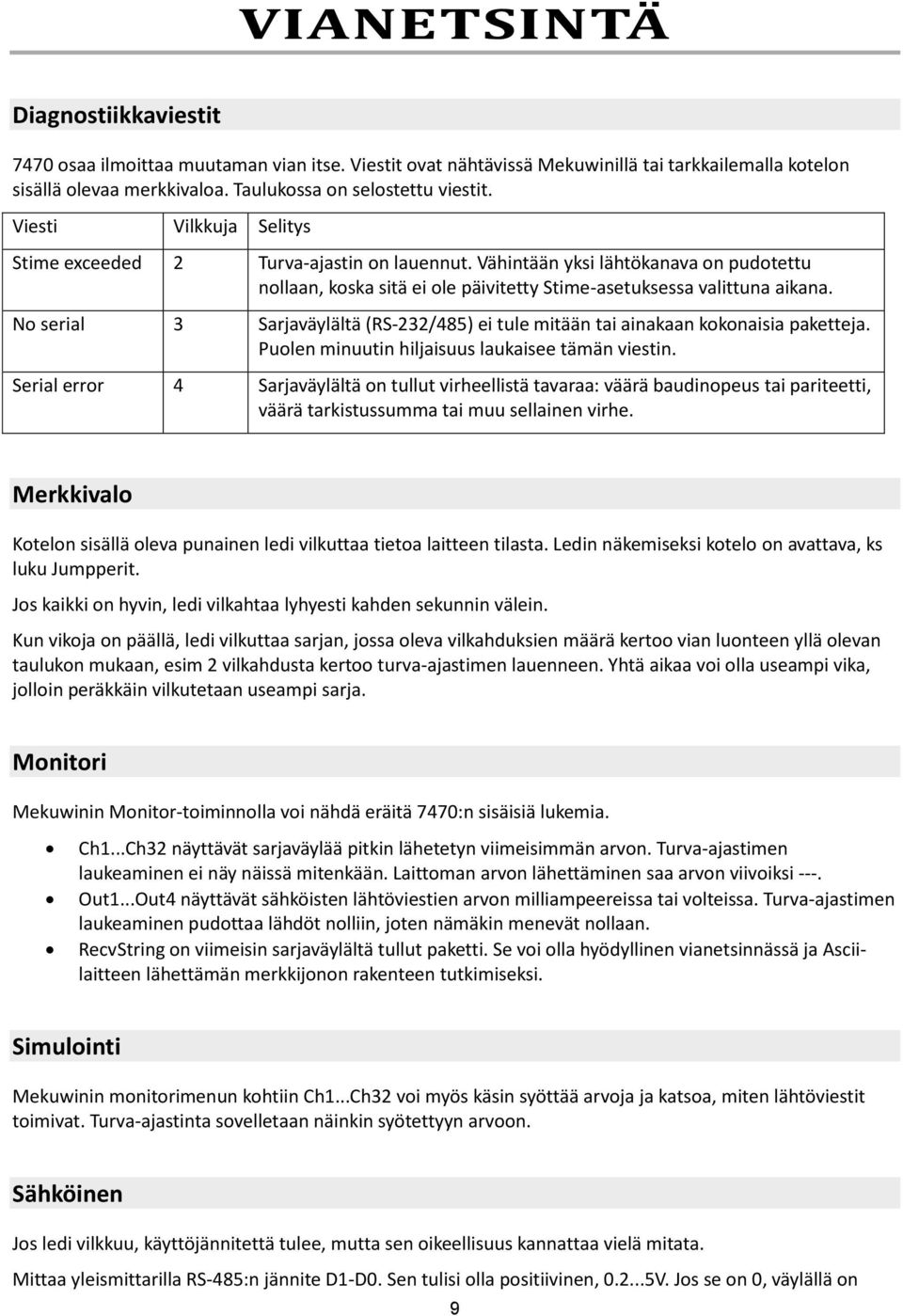 No serial 3 Sarjaväylältä (RS-232/485) ei tule mitään tai ainakaan kokonaisia paketteja. Puolen minuutin hiljaisuus laukaisee tämän viestin.