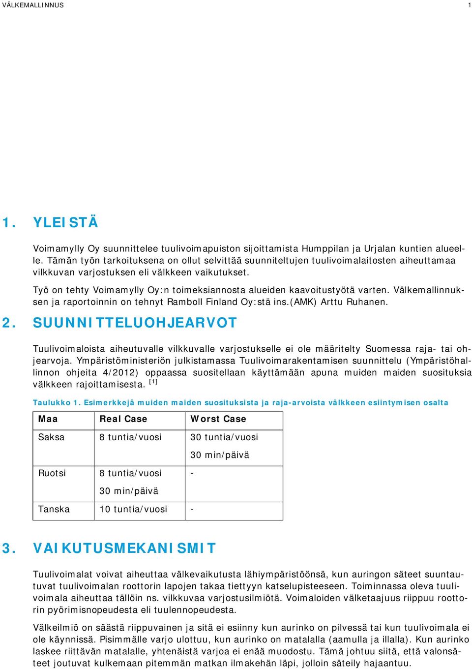 Työ on tehty Voimamylly Oy:n toimeksiannosta alueiden kaavoitustyötä varten. Välkemallinnuksen ja raportoinnin on tehnyt Ramboll Finland Oy:stä ins.(amk) Arttu Ruhanen. 2.