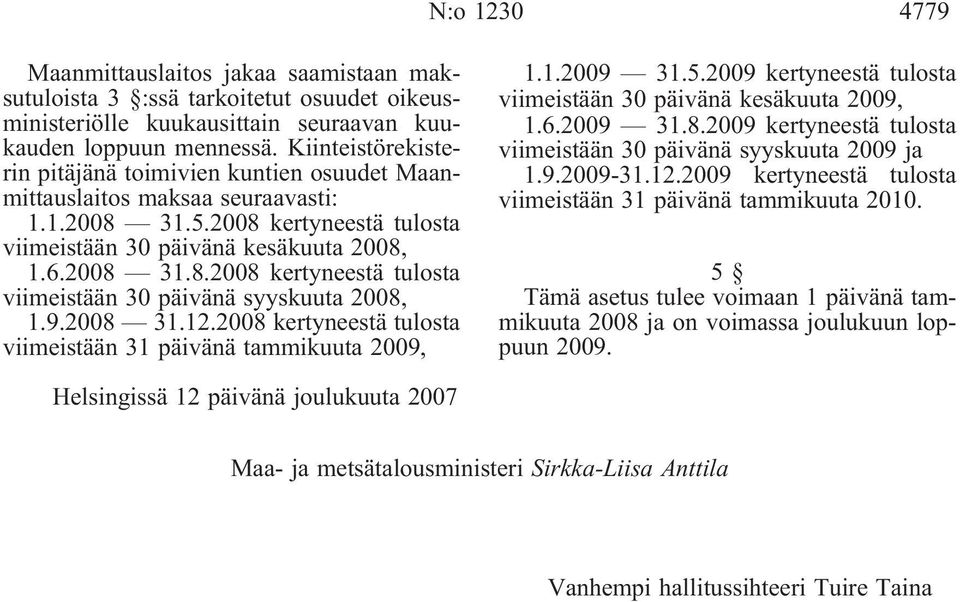 9.2008 31.12.2008 kertyneestä tulosta viimeistään 31 päivänä tammikuuta 2009, 1.1.2009 31.5.2009 kertyneestä tulosta viimeistään 30 päivänä kesäkuuta 2009, 1.6.2009 31.8.2009 kertyneestä tulosta viimeistään 30 päivänä syyskuuta 2009 ja 1.