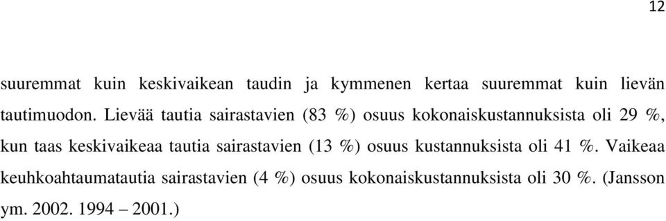 keskivaikeaa tautia sairastavien (13 %) osuus kustannuksista oli 41 %.