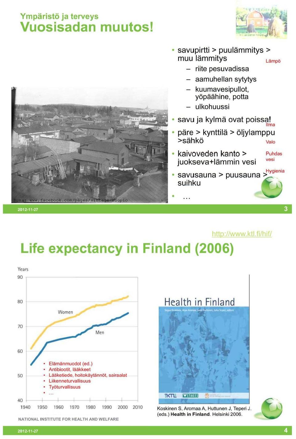 Ilma päre > kynttilä > öljylamppu >sähkö kaivoveden kanto > juokseva+lämmin vesi Puhdas vesi Hygienia savusauna > puusauna > suihku 2217 3 http://www.