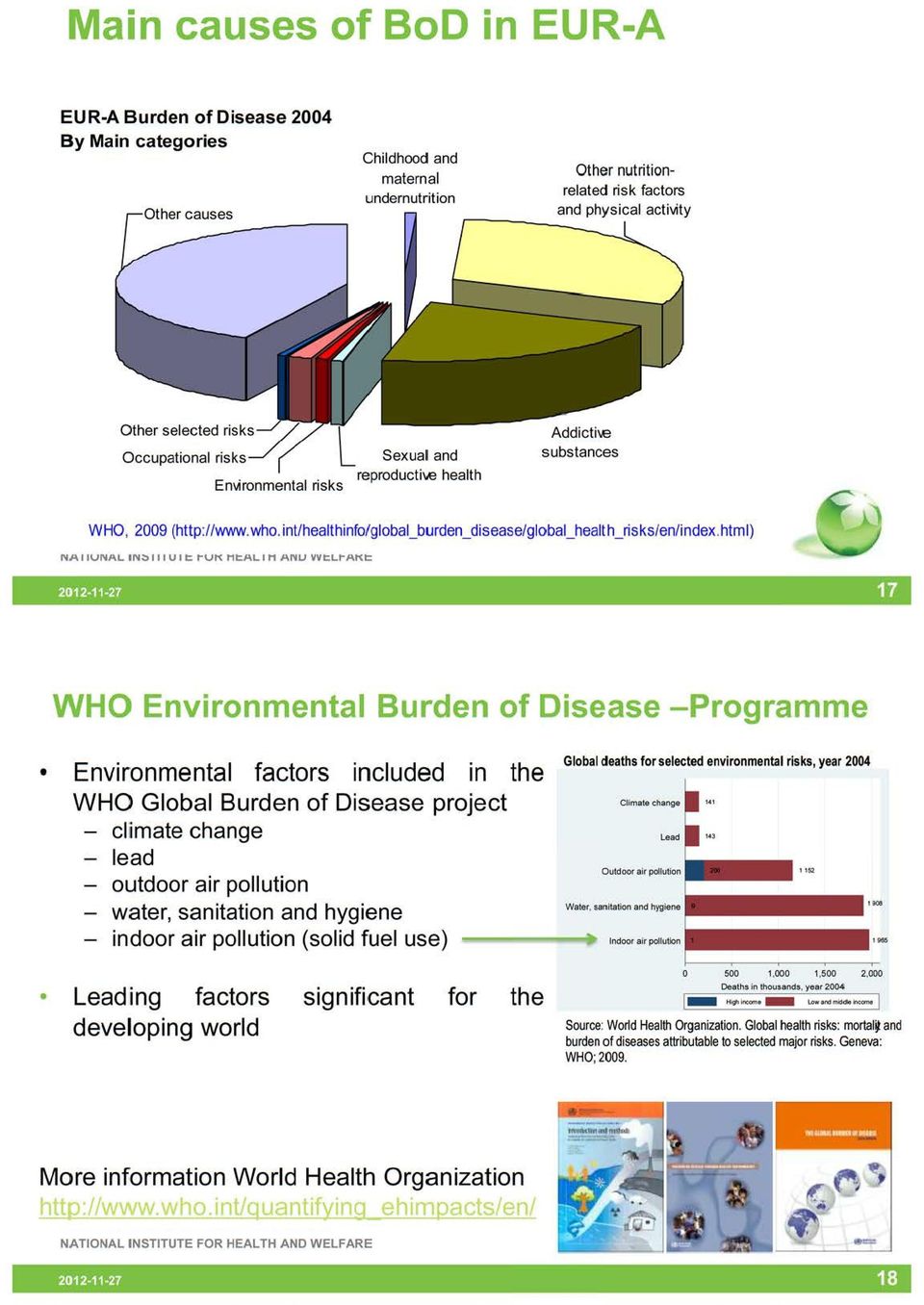 html) NA IIUNAL IN;:, 111 U 1 t: t"uk Mt:AL 1M ANU VYt:Lt"AKt: 2012-11-27 17 WHO Environmental Burden of Disease -Programme Environmental factors included in the WHO Global Burden of Disease project