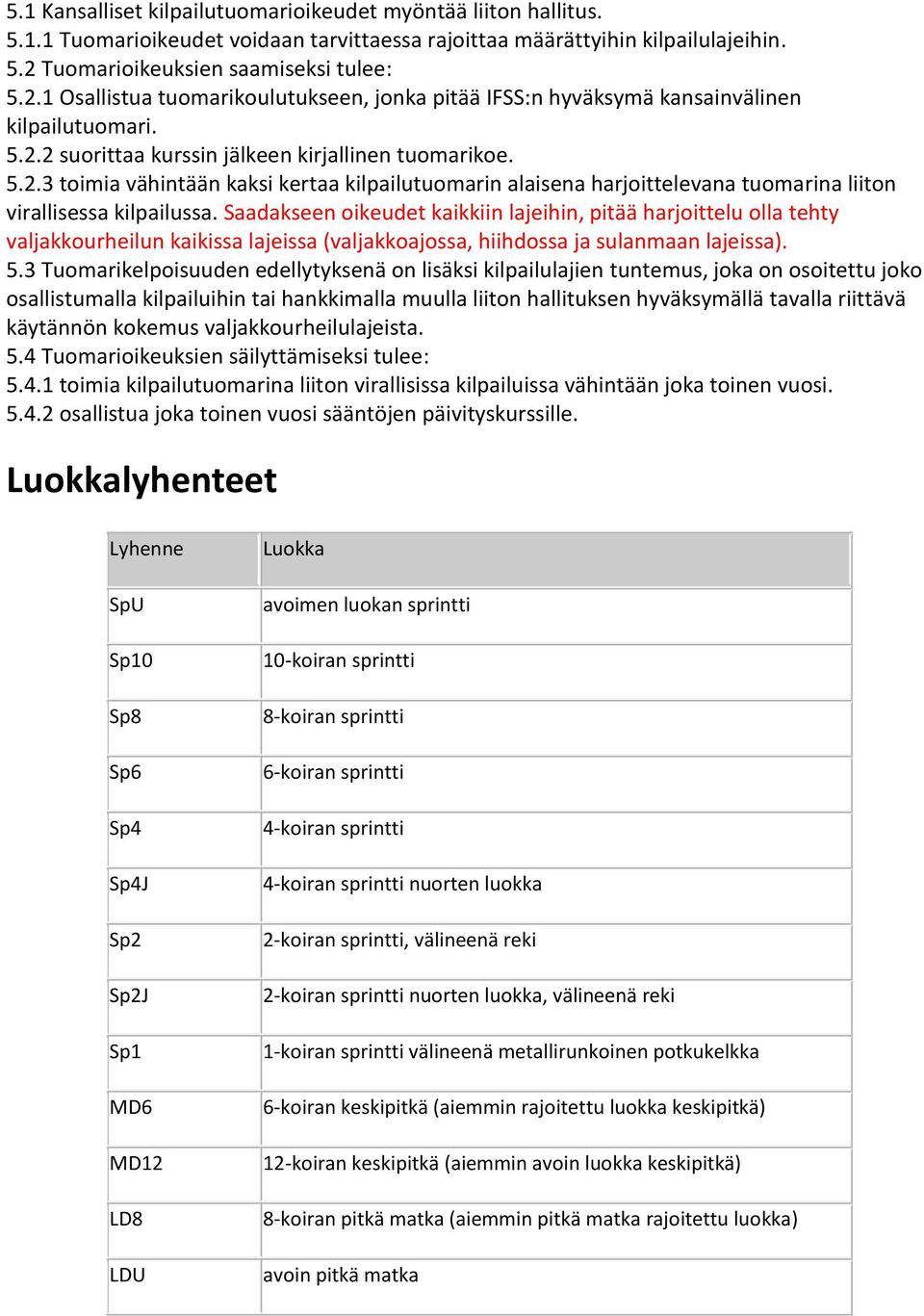 Saadakseen oikeudet kaikkiin lajeihin, pitää harjoittelu olla tehty valjakkourheilun kaikissa lajeissa (valjakkoajossa, hiihdossa ja sulanmaan lajeissa). 5.