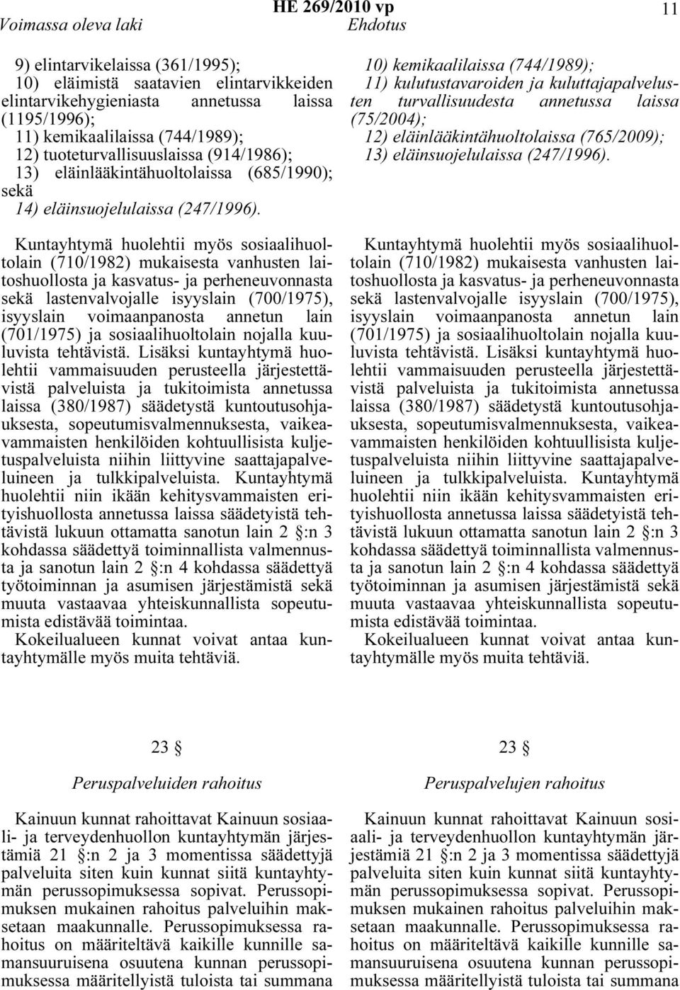 Kuntayhtymä huolehtii myös sosiaalihuoltolain (710/1982) mukaisesta vanhusten laitoshuollosta ja kasvatus- ja perheneuvonnasta sekä lastenvalvojalle isyyslain (700/1975), isyyslain voimaanpanosta