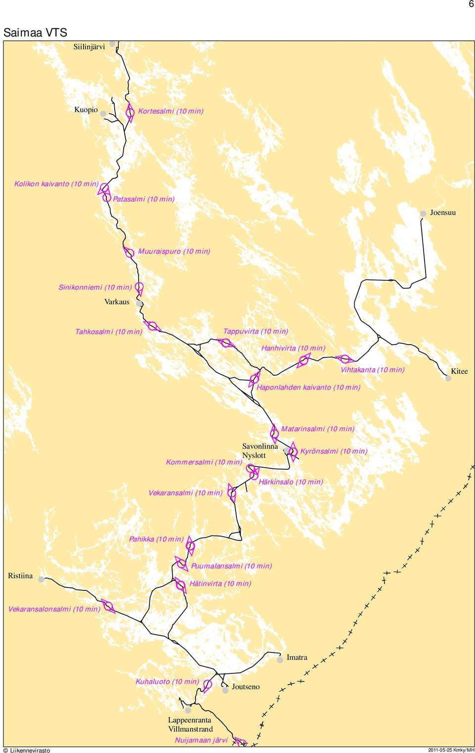 Savonlinna Nyslott Kommersalmi (10 min) Kyrönsalmi (10 min) Vekaransalmi (10 min) Härkinsalo (10 min) Pahikka (10 min) Ristiina Puumalansalmi (10 min)