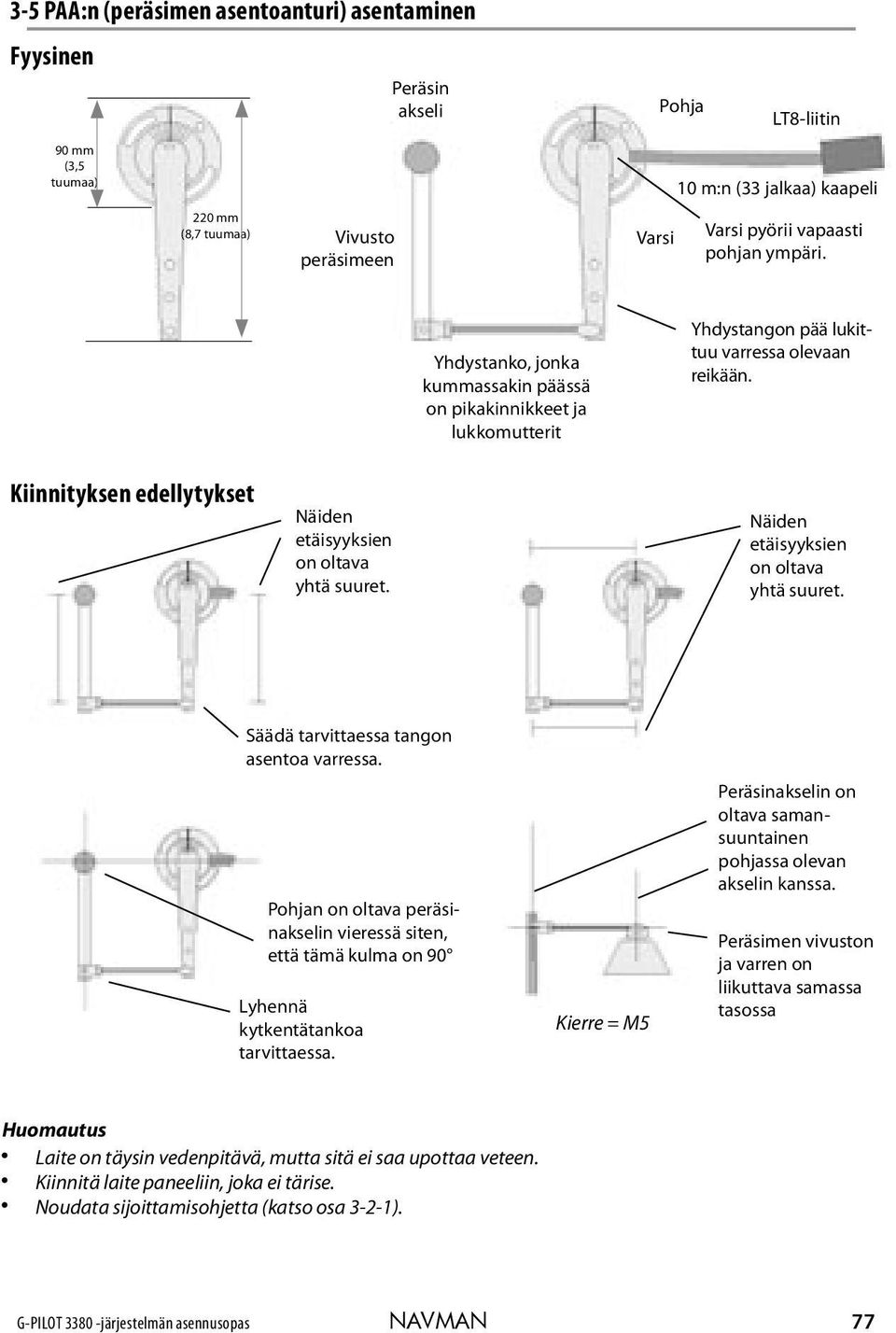 Kiinnityksen edellytykset Näiden etäisyyksien on oltava yhtä suuret. Näiden etäisyyksien on oltava yhtä suuret. Säädä tarvittaessa tangon asentoa varressa.
