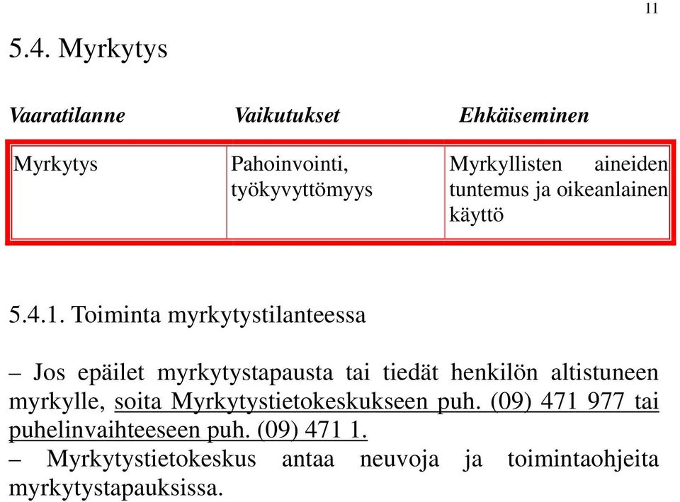 Toiminta myrkytystilanteessa Jos epäilet myrkytystapausta tai tiedät henkilön altistuneen myrkylle,