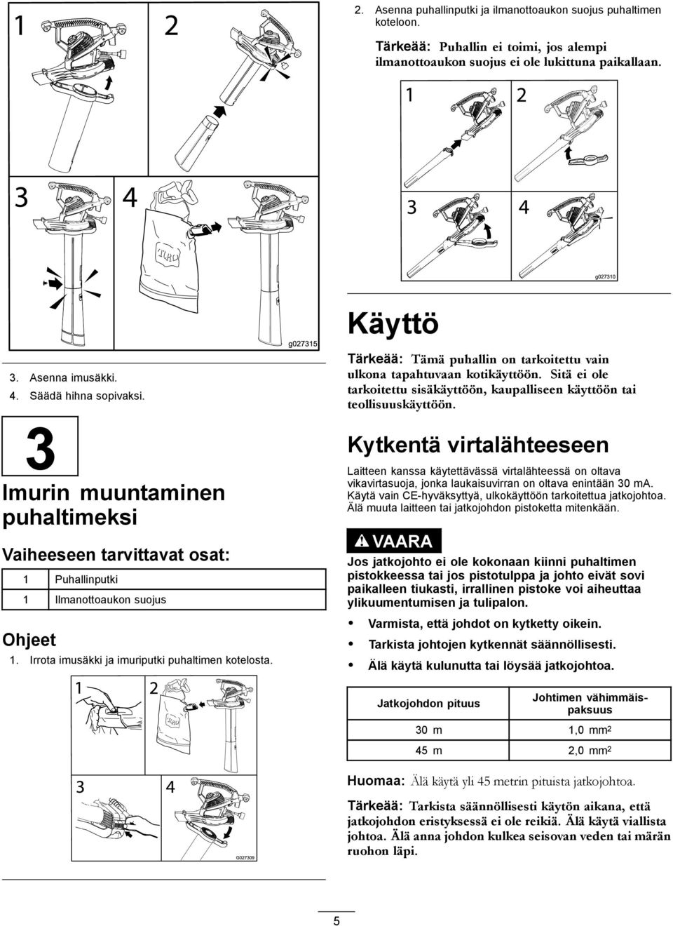 Tärkeää: Tämä puhallin on tarkoitettu vain ulkona tapahtuvaan kotikäyttöön. Sitä ei ole tarkoitettu sisäkäyttöön, kaupalliseen käyttöön tai teollisuuskäyttöön.