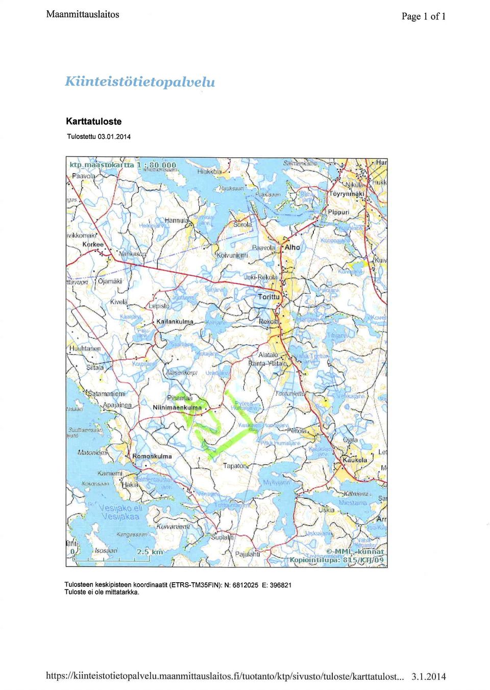 2014 Tulosteen keskipisteen koordinaatit