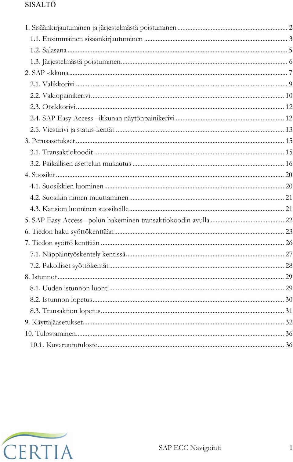 .. 16 4. Suosikit... 20 4.1. Suosikkien luominen... 20 4.2. Suosikin nimen muuttaminen... 21 4.3. Kansion luominen suosikeille... 21 5. SAP Easy Access polun hakeminen transaktiokoodin avulla... 22 6.