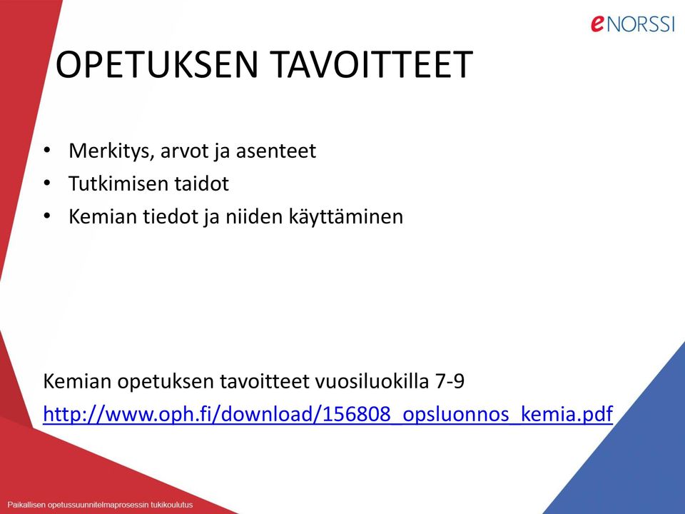 käyttäminen Kemian opetuksen tavoitteet