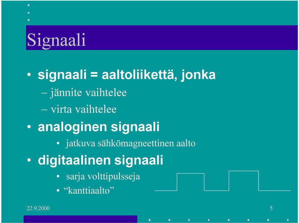 jatkuva sähkömagneettinen aalto digitaalinen