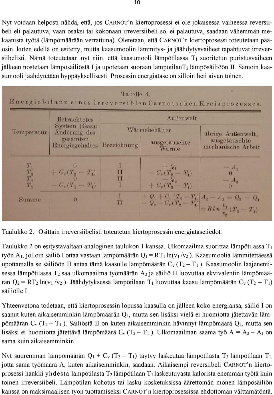 Oletetaan, että CARNOT n kiertoprosessi toteutetaan pääosin, kuten edellä on esitetty, mutta kaasumoolin lämmitys- ja jäähdytysvaiheet tapahtuvat irreversiibelisti.