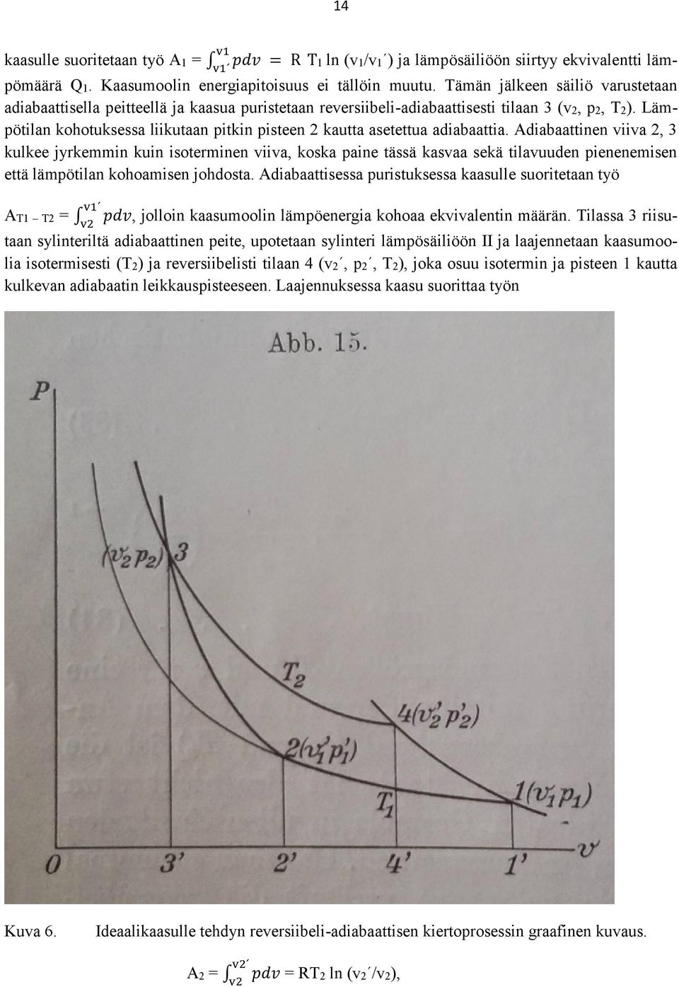 Lämpötilan kohotuksessa liikutaan pitkin pisteen 2 kautta asetettua adiabaattia.