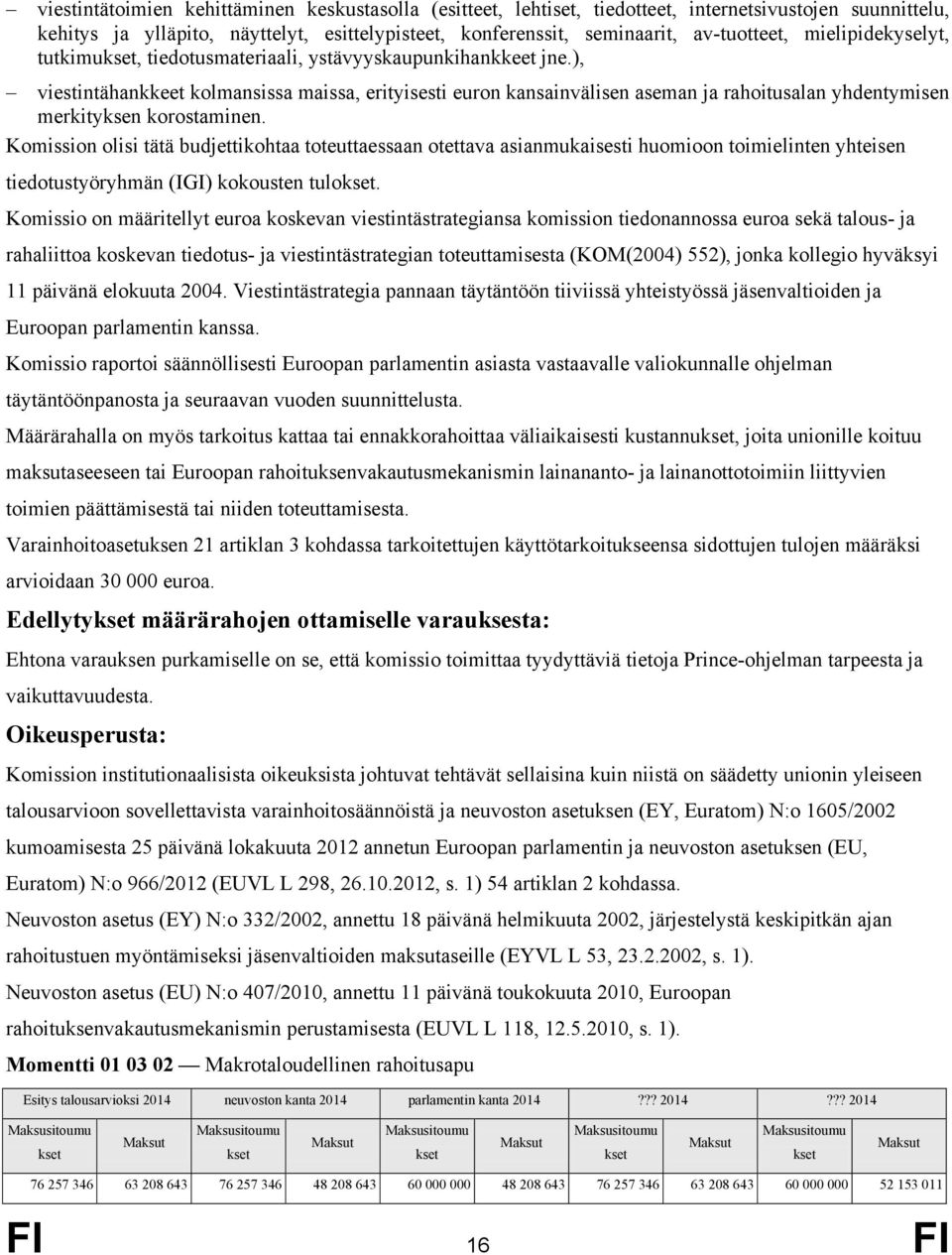 ), viestintähankkeet kolmansissa maissa, erityisesti euron kansainvälisen aseman ja rahoitusalan yhdentymisen merkityksen korostaminen.