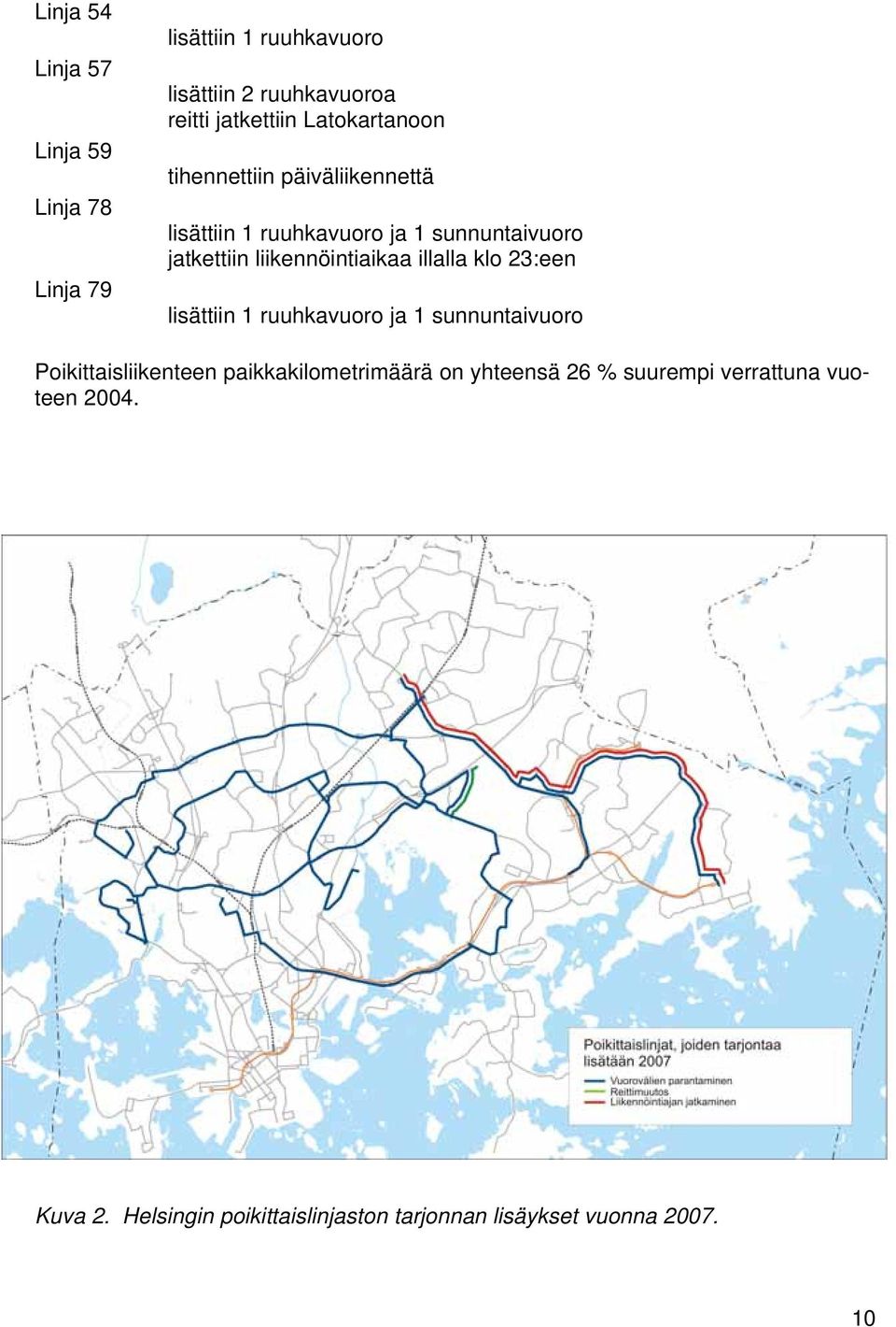 liikennöintiaikaa illalla klo 23:een lisättiin 1 ruuhkavuoro ja 1 sunnuntaivuoro Poikittaisliikenteen