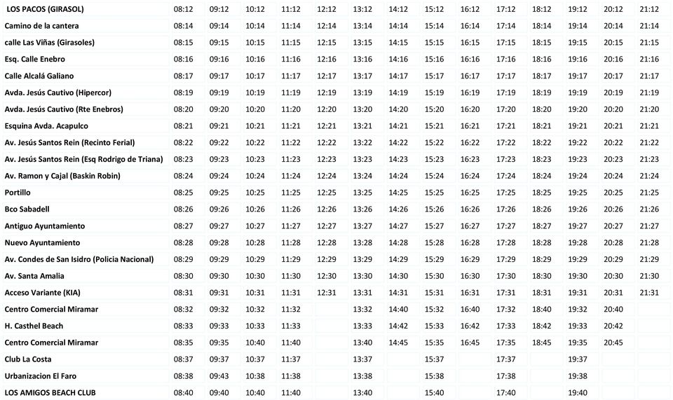 Calle Enebro 08:16 09:16 10:16 11:16 12:16 13:16 14:16 15:16 16:16 17:16 18:16 19:16 20:16 21:16 Calle Alcalá Galiano 08:17 09:17 10:17 11:17 12:17 13:17 14:17 15:17 16:17 17:17 18:17 19:17 20:17