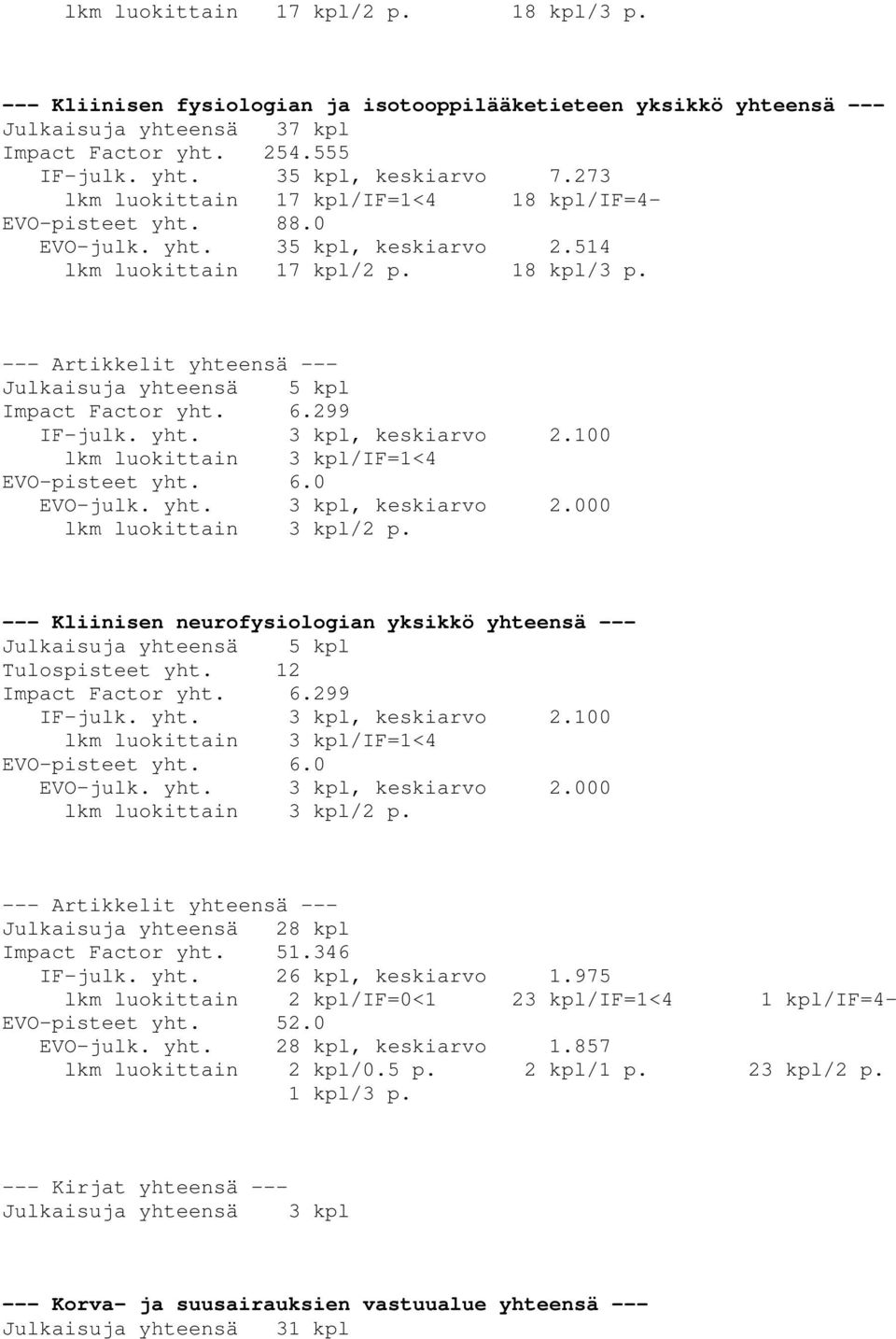 299 IF-julk. yht. 3 kpl, keskiarvo 2.100 lkm luokittain 3 kpl/if=1<4 EVO-pisteet yht. 6.0 EVO-julk. yht. 3 kpl, keskiarvo 2.000 lkm luokittain 3 kpl/2 p.