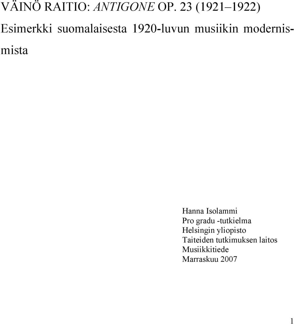 musiikin modernismista Hanna Isolammi Pro gradu