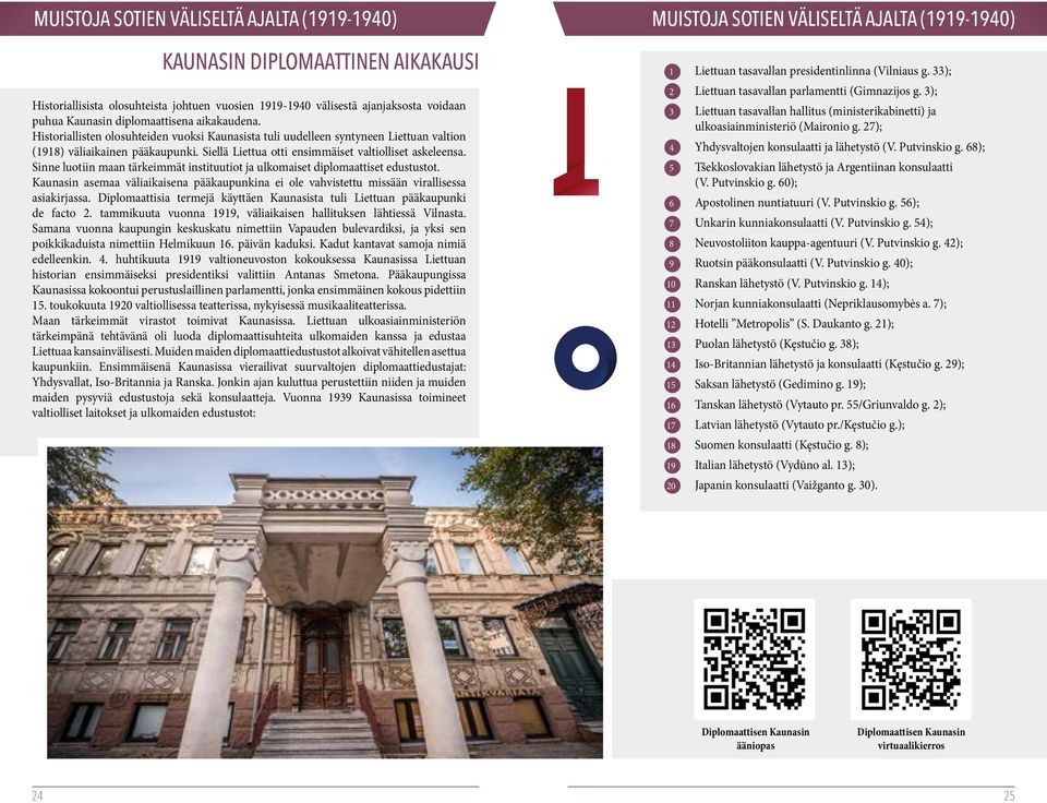 Historiallisten olosuhteiden vuoksi Kaunasista tuli uudelleen syntyneen Liettuan valtion (1918) väliaikainen pääkaupunki. Siellä Liettua otti ensimmäiset valtiolliset askeleensa.