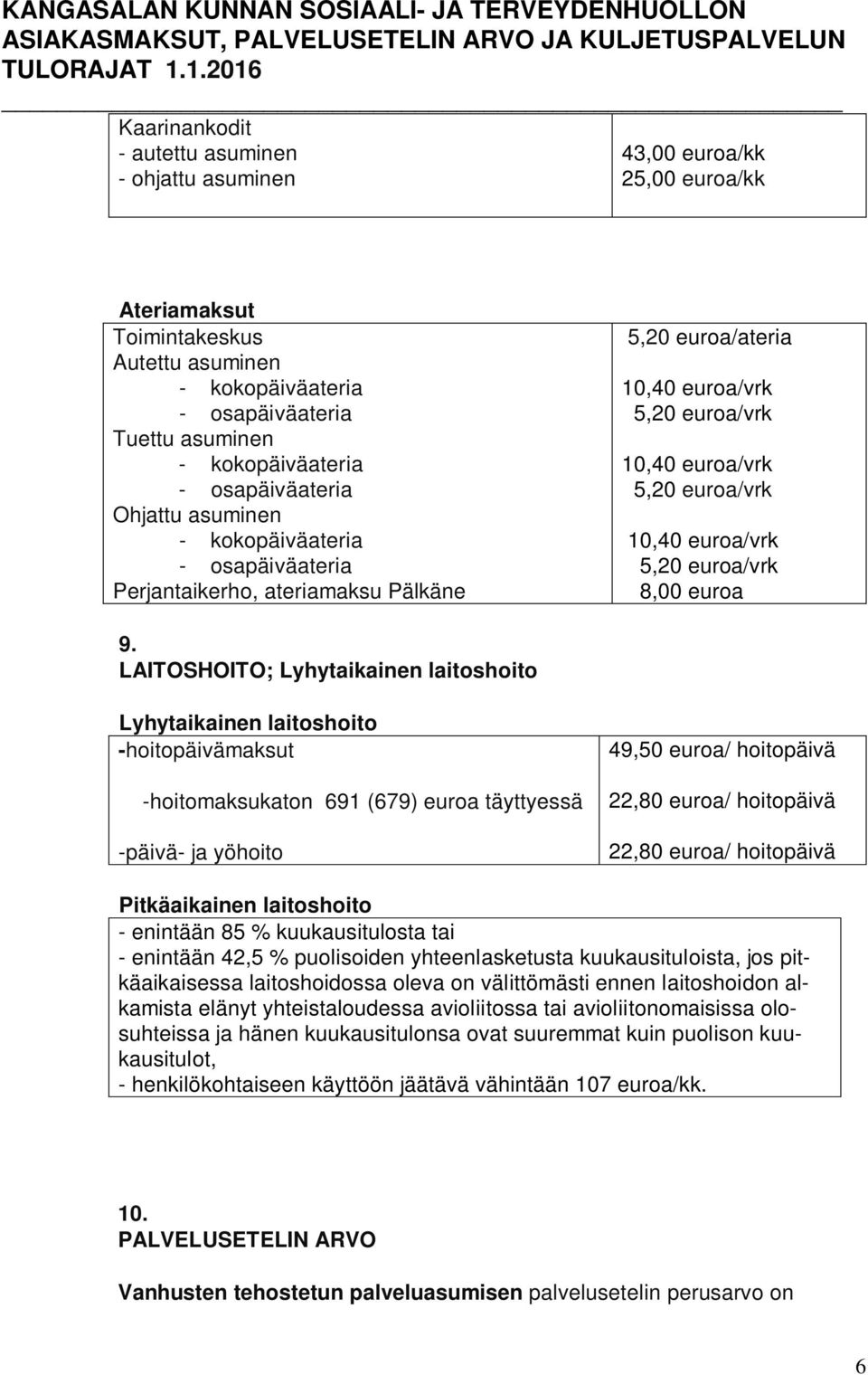 5,20 euroa/vrk 8,00 euroa 9.