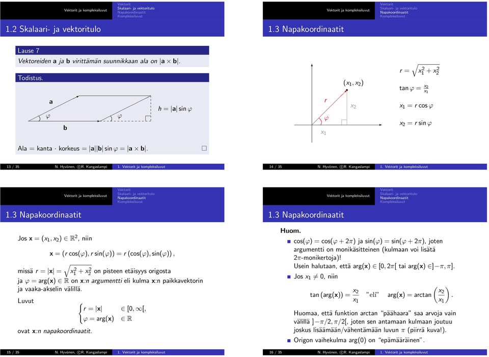 ja kompleksiluvut 14 / 35 N. Hyvönen, c R. Kangaslampi 1. ja kompleksiluvut ja kompleksiluvut ja kompleksiluvut 1.3 1.