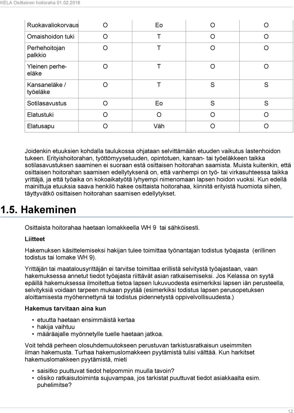 Erityishoitorahan, työttömyysetuuden, opintotuen, kansan- tai työeläkkeen taikka sotilasavustuksen saaminen ei suoraan estä osittaisen hoitorahan saamista.