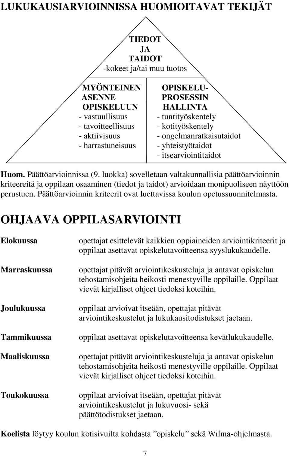 luokka) sovelletaan valtakunnallisia päättöarvioinnin kriteereitä ja oppilaan osaaminen (tiedot ja taidot) arvioidaan monipuoliseen näyttöön perustuen.