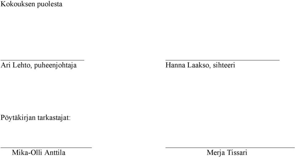 sihteeri Pöytäkirjan