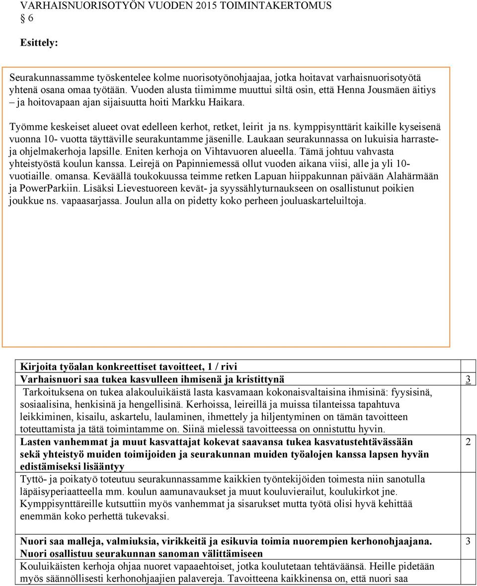 kymppisynttärit kaikille kyseisenä vuonna 10- vuotta täyttäville seurakuntamme jäsenille. Laukaan seurakunnassa on lukuisia harrasteja ohjelmakerhoja lapsille. Eniten kerhoja on Vihtavuoren alueella.