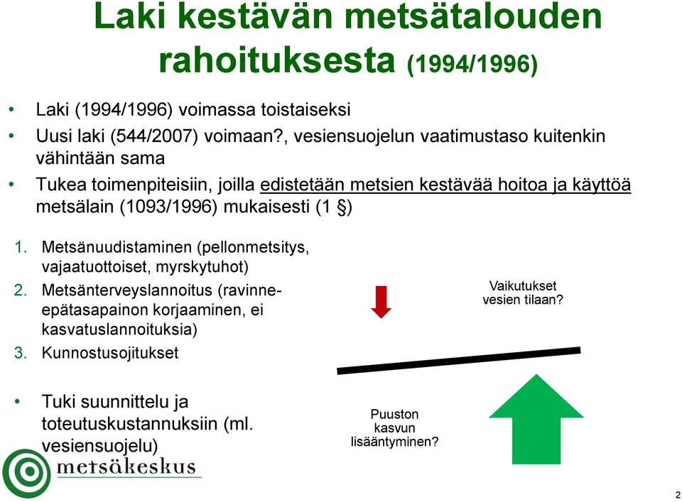 (1093/1996) mukaisesti (1 ) 1. Metsänuudistaminen (pellonmetsitys, vajaatuottoiset, myrskytuhot) 2.