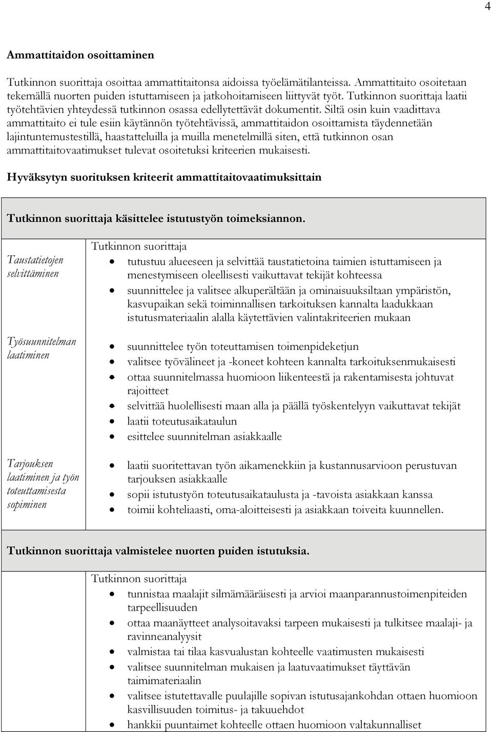 Siltä osin kuin vaadittava ammattitaito ei tule esiin käytännön työtehtävissä, ammattitaidon osoittamista täydennetään lajintuntemustestillä, haastatteluilla ja muilla menetelmillä siten, että