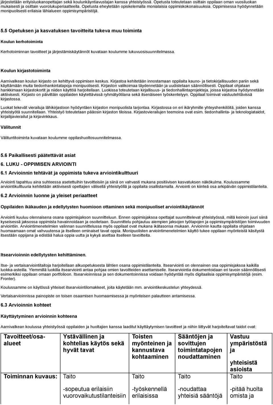 5 Opetuksen ja kasvatuksen tavoitteita tukeva muu toiminta Koulun kerhotoiminta Kerhotoiminnan tavoitteet ja järjestämiskäytännöt kuvataan koulumme lukuvuosisuunnitelmassa.