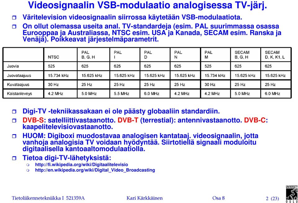 DVB-S: saelliiivasaanoo. DVB-T erresial: anennivasaanoo. DVB-C: kaapelielevisiovasaanoo. HUOM: Digiboxi uodosavaa analogisen kanaaaj. videosignaalin, joa vanhoja analogisia TV voidaan hyödynää.