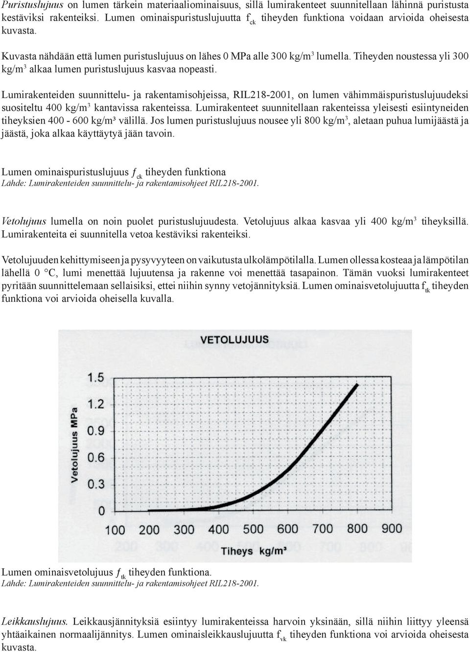 Tiheyden noustessa yli 300 kg/m 3 alkaa lumen puristuslujuus kasvaa nopeasti.