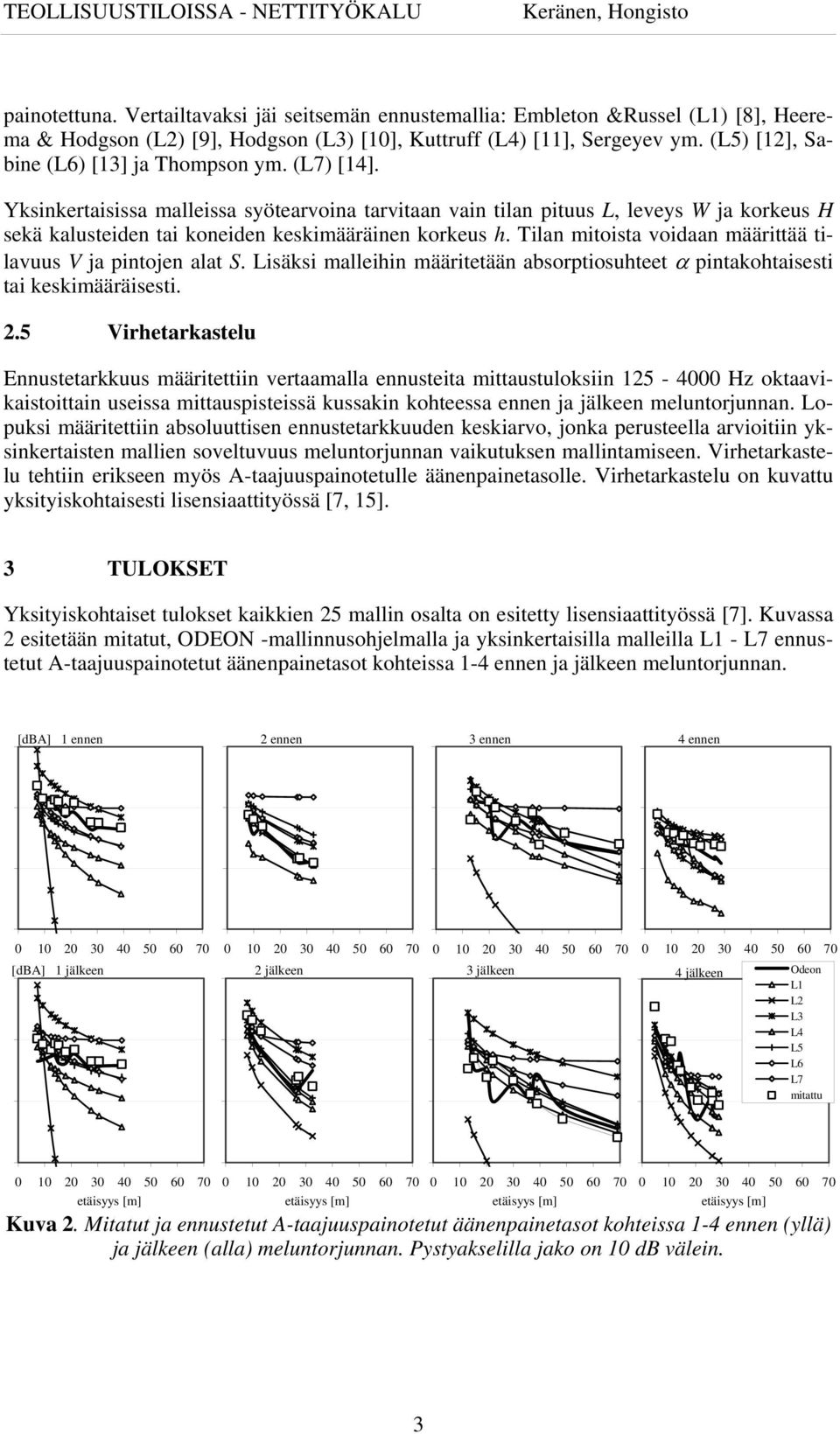 (L7) [14]. Yksinkertaisissa malleissa syötearvoina tarvitaan vain tilan pituus L, leveys W ja korkeus H sekä kalusteiden tai koneiden keskimääräinen korkeus h.