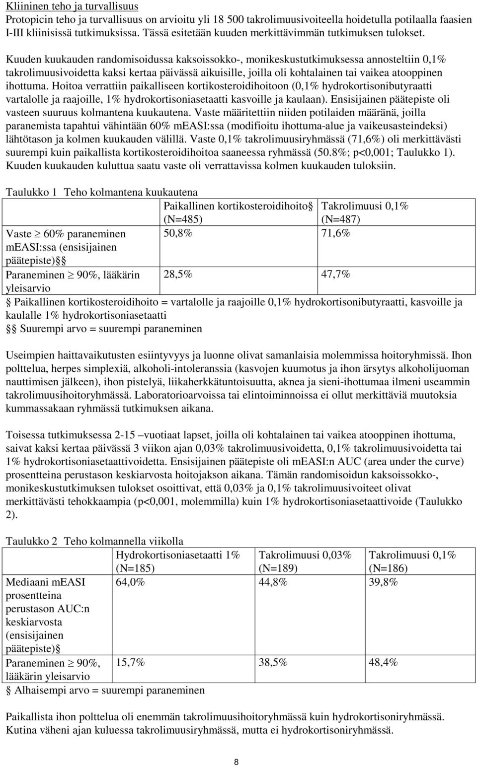 Kuuden kuukauden randomisoidussa kaksoissokko-, monikeskustutkimuksessa annosteltiin 0,1% takrolimuusivoidetta kaksi kertaa päivässä aikuisille, joilla oli kohtalainen tai vaikea atooppinen ihottuma.