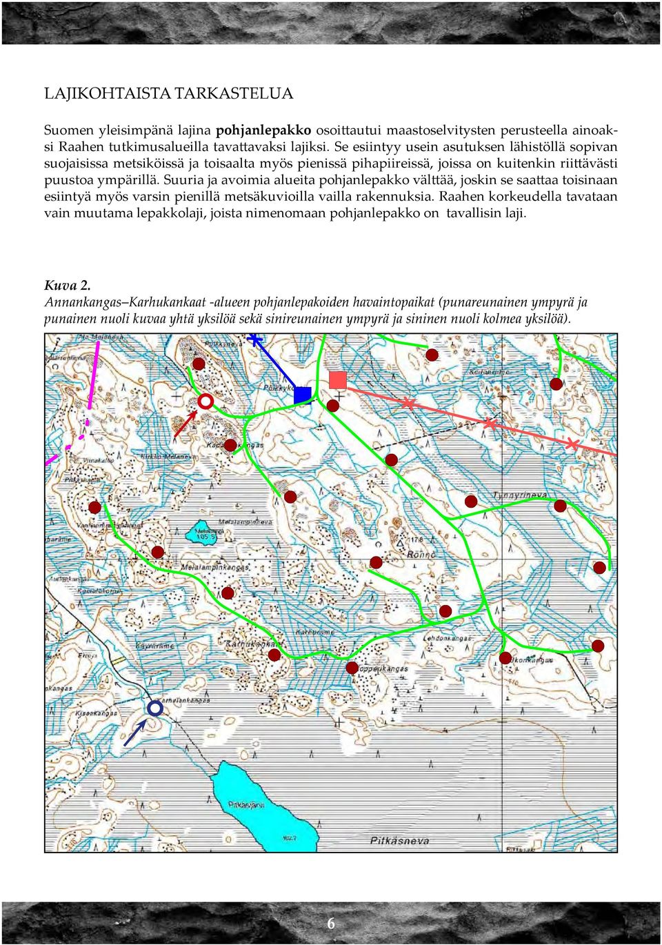 Suuria ja avoimia alueita pohjanlepakko välttää, joskin se saattaa toisinaan esiintyä myös varsin pienillä metsäkuvioilla vailla rakennuksia.