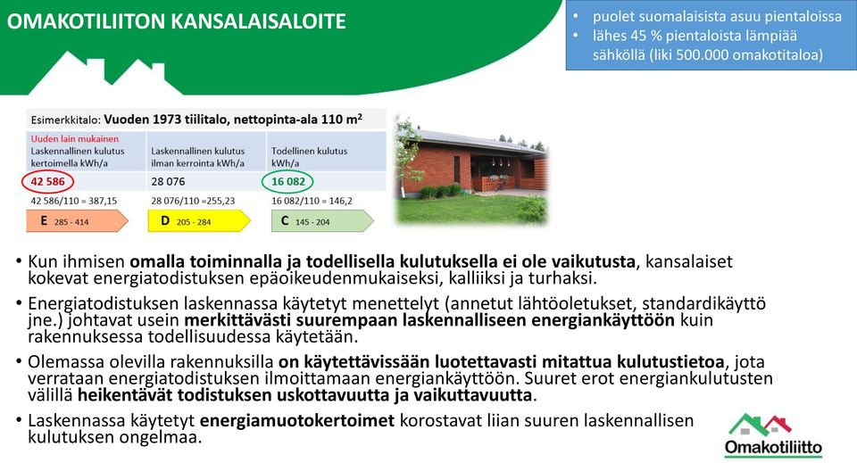 Energiatodistuksen laskennassa käytetyt menettelyt (annetut lähtöoletukset, standardikäyttö jne.