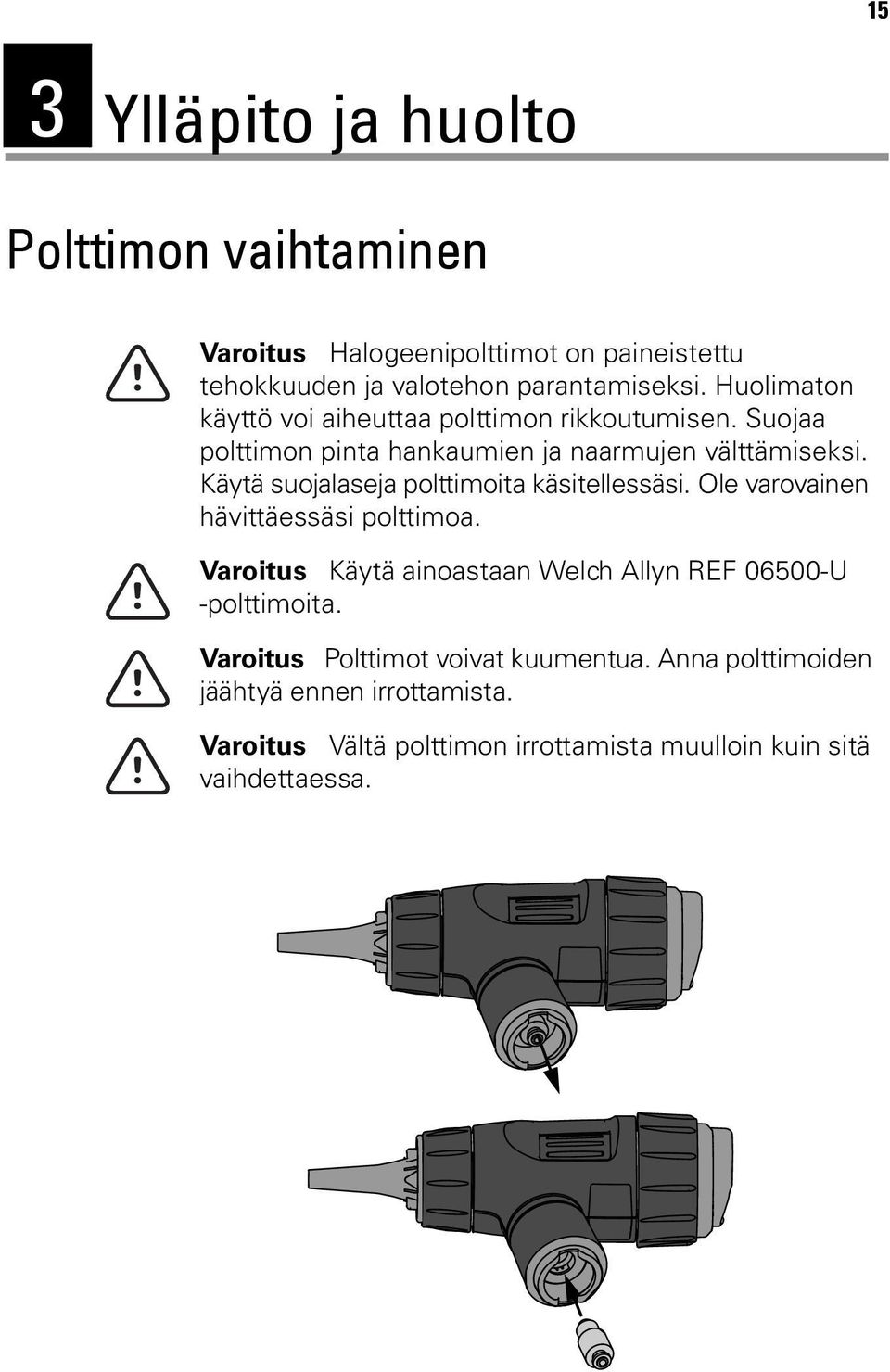 Käytä suojalaseja polttimoita käsitellessäsi. Ole varovainen hävittäessäsi polttimoa.