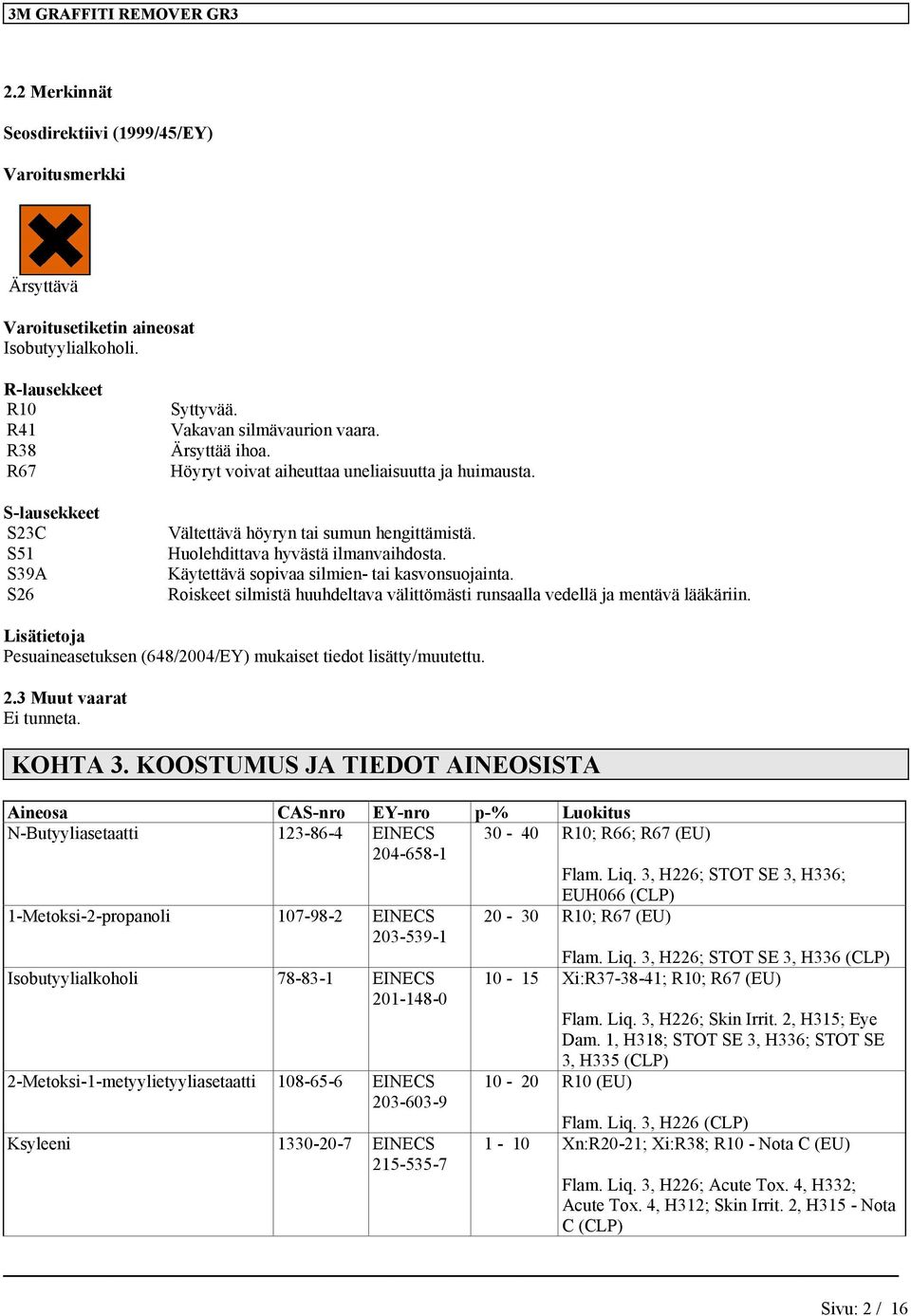 Käytettävä sopivaa silmien- tai kasvonsuojainta. Roiskeet silmistä huuhdeltava välittömästi runsaalla vedellä ja mentävä lääkäriin.
