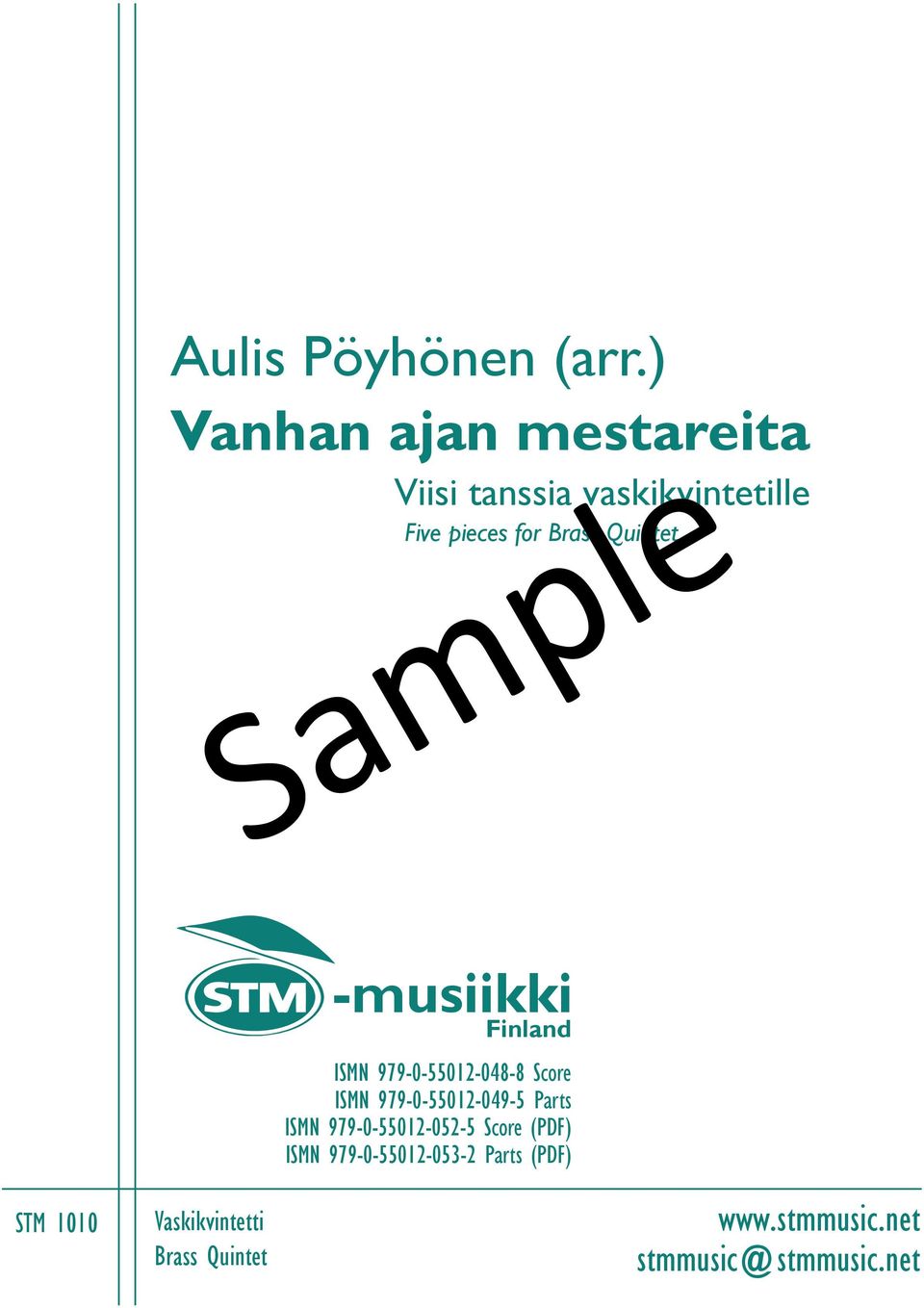 Quintet Sale -musiikki Finland ISMN 979-0-55012-08-8 Score