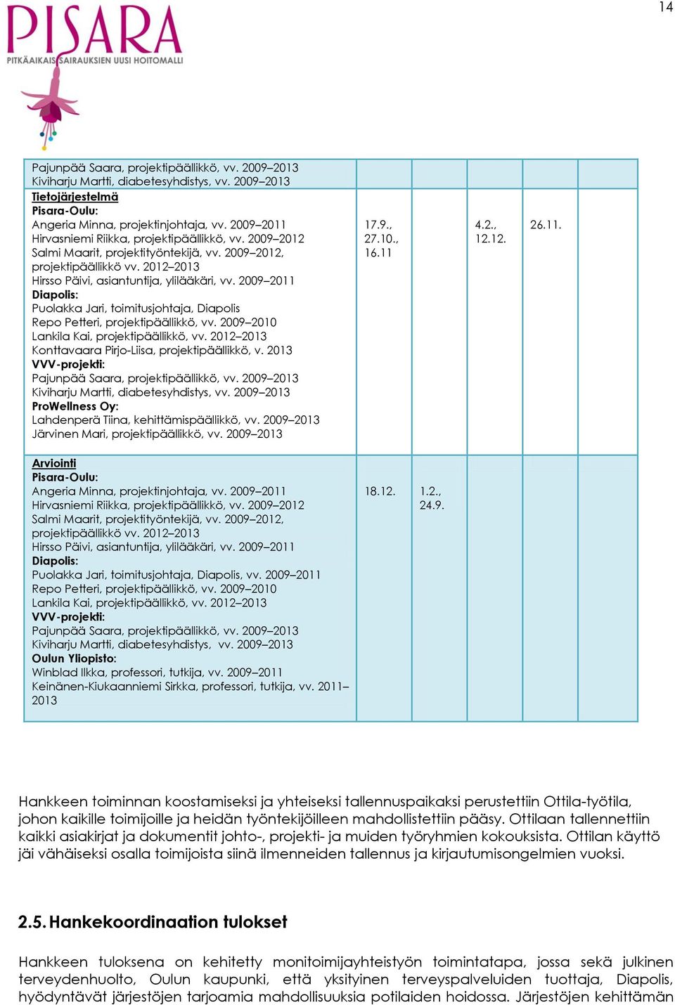 2009 2011 Diapolis: Puolakka Jari, toimitusjohtaja, Diapolis Repo Petteri, projektipäällikkö, vv. 2009 2010 Lankila Kai, projektipäällikkö, vv. 2012 2013 Konttavaara Pirjo-Liisa, projektipäällikkö, v.