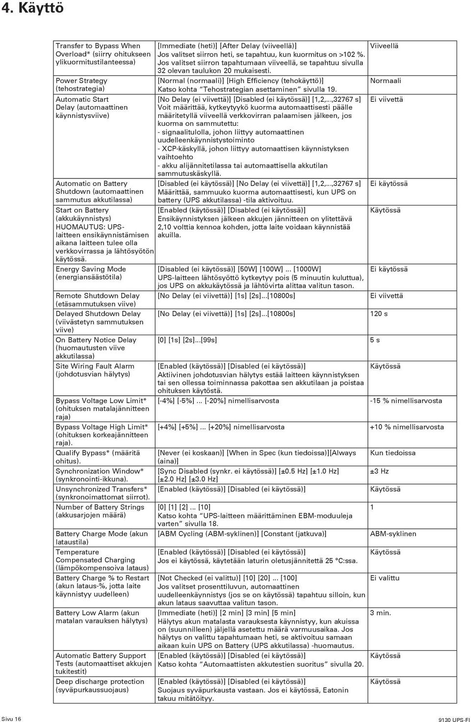 Jos valitset siirron tapahtumaan viiveellä, se tapahtuu sivulla 32 olevan taulukon 20 mukaisesti. [Normal (normaali)] [High Efficiency (tehokäyttö)] Katso kohta Tehostrategian asettaminen sivulla 19.