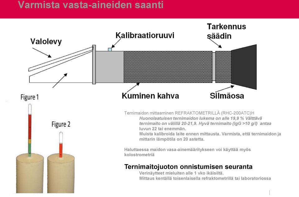 Varmista, että ternimaidon ja mittarin lämpötila on 20 astetta.