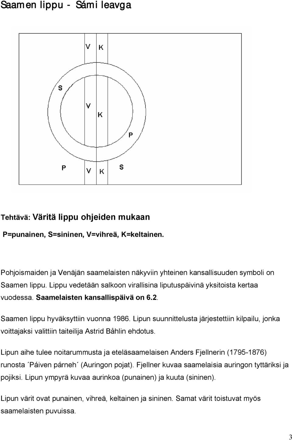 Saamelaisten kansallispäivä on 6.2. Saamen lippu hyväksyttiin vuonna 1986. Lipun suunnittelusta järjestettiin kilpailu, jonka voittajaksi valittiin taiteilija Astrid Båhlin ehdotus.